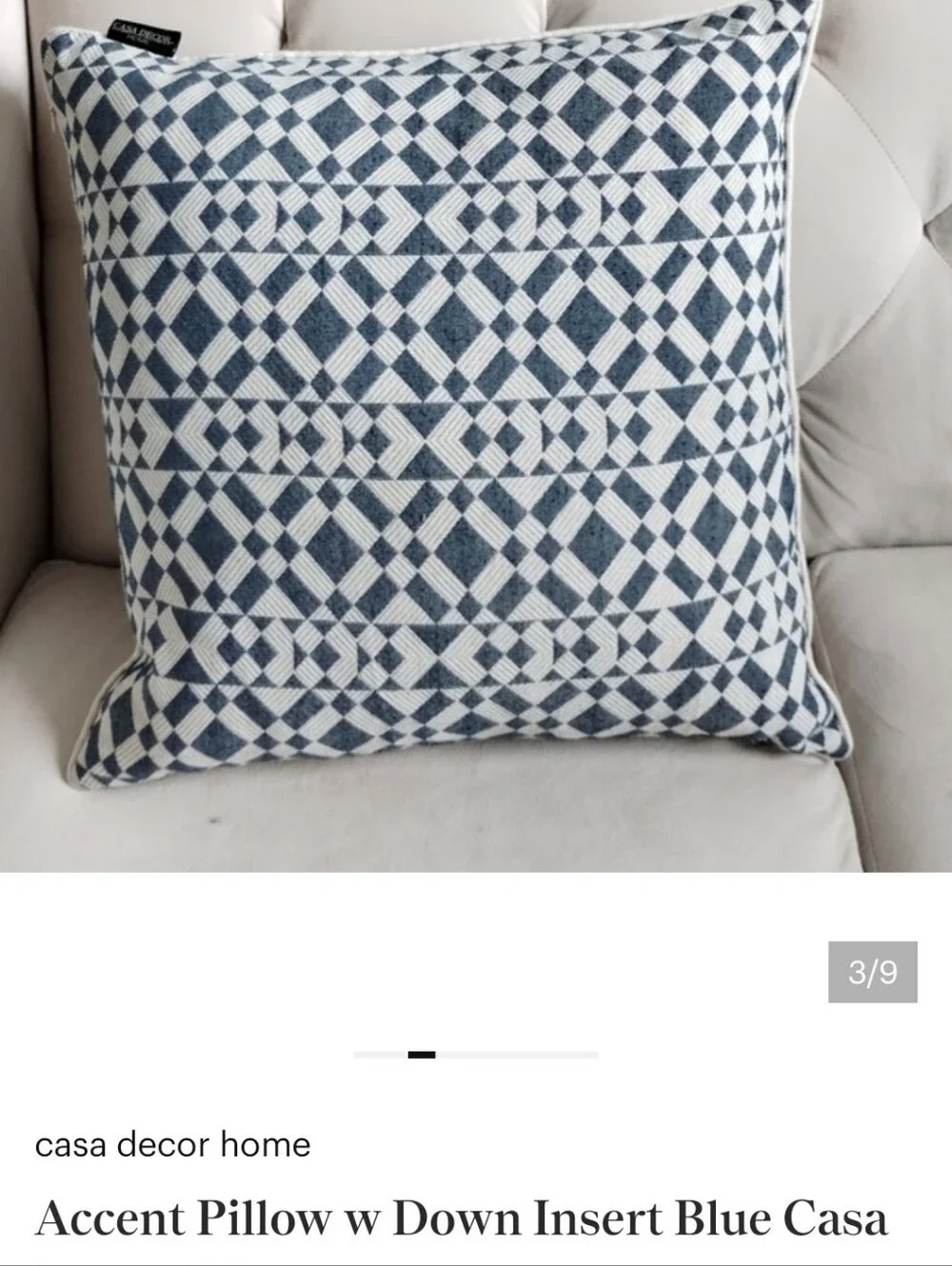 Accent Pillow w Down Insert Blue Casa Decor 19
